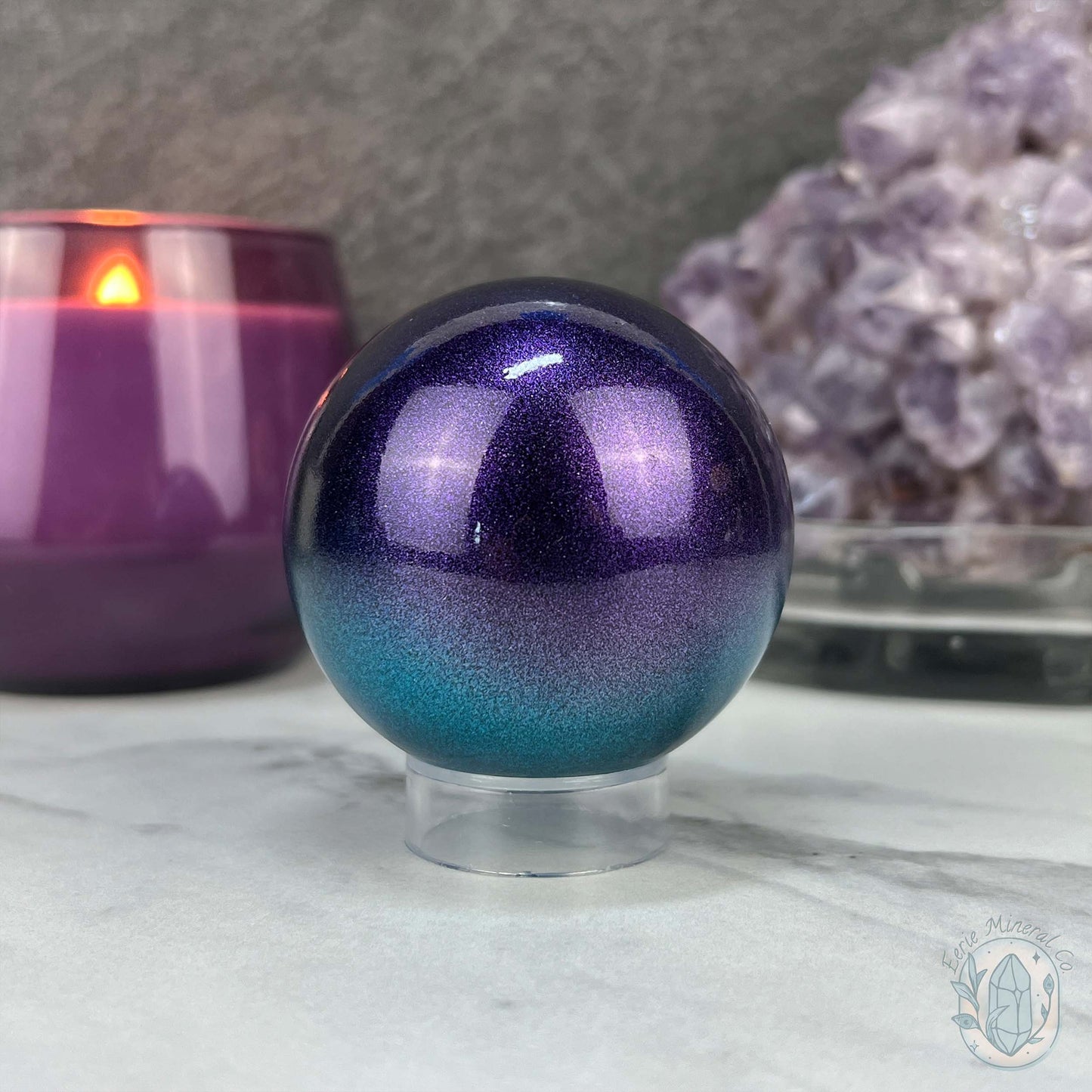 60mm Purple and Blue Aura Obsidian Sphere