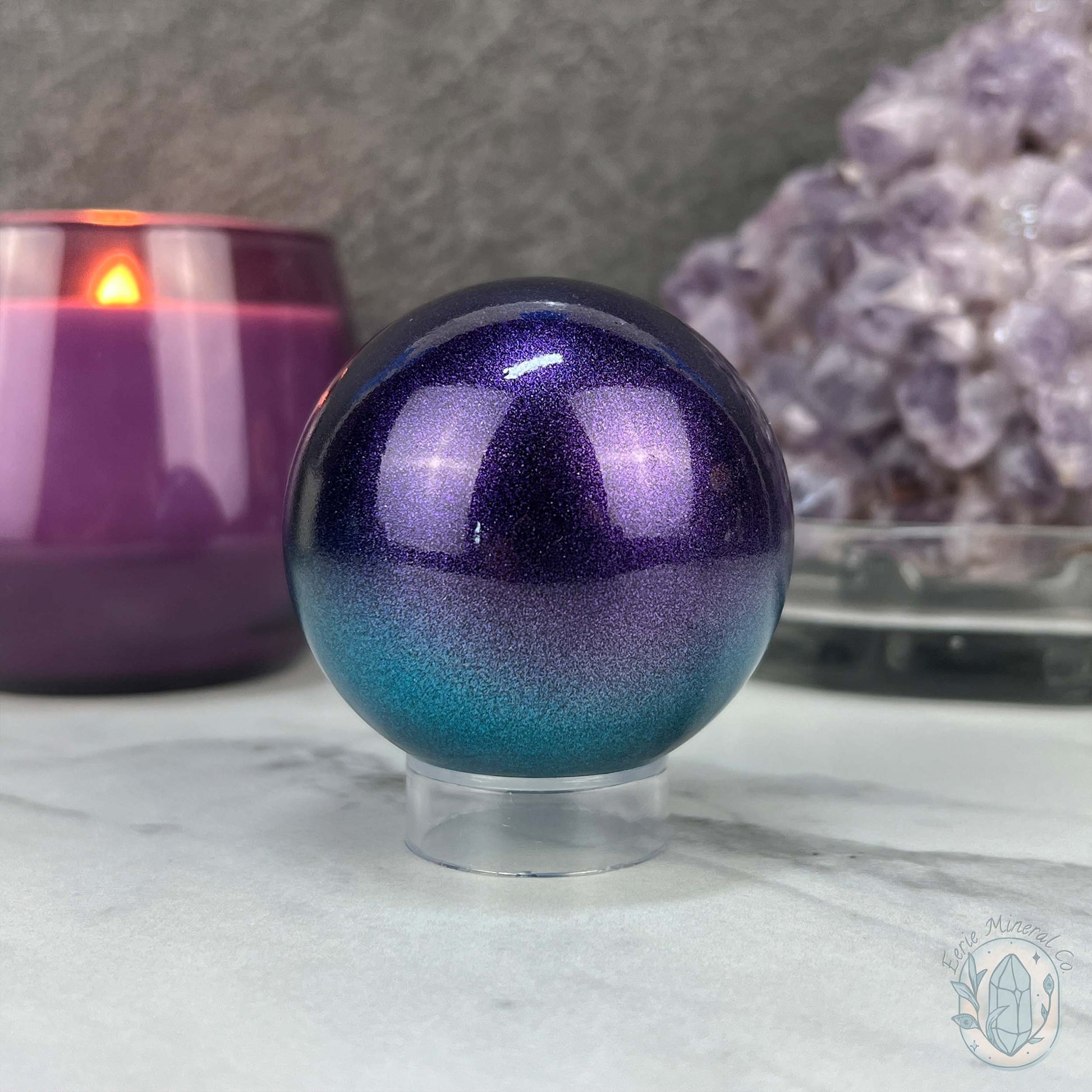 60mm Purple and Blue Aura Obsidian Sphere