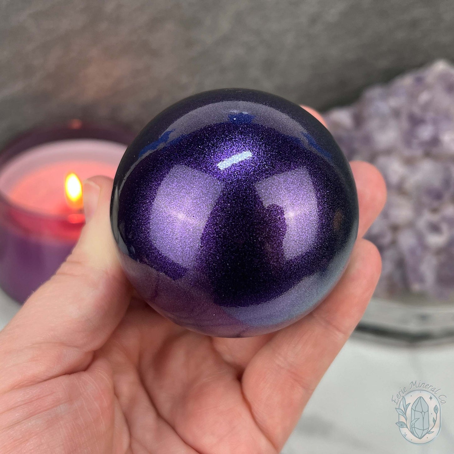 60mm Purple and Blue Aura Obsidian Sphere