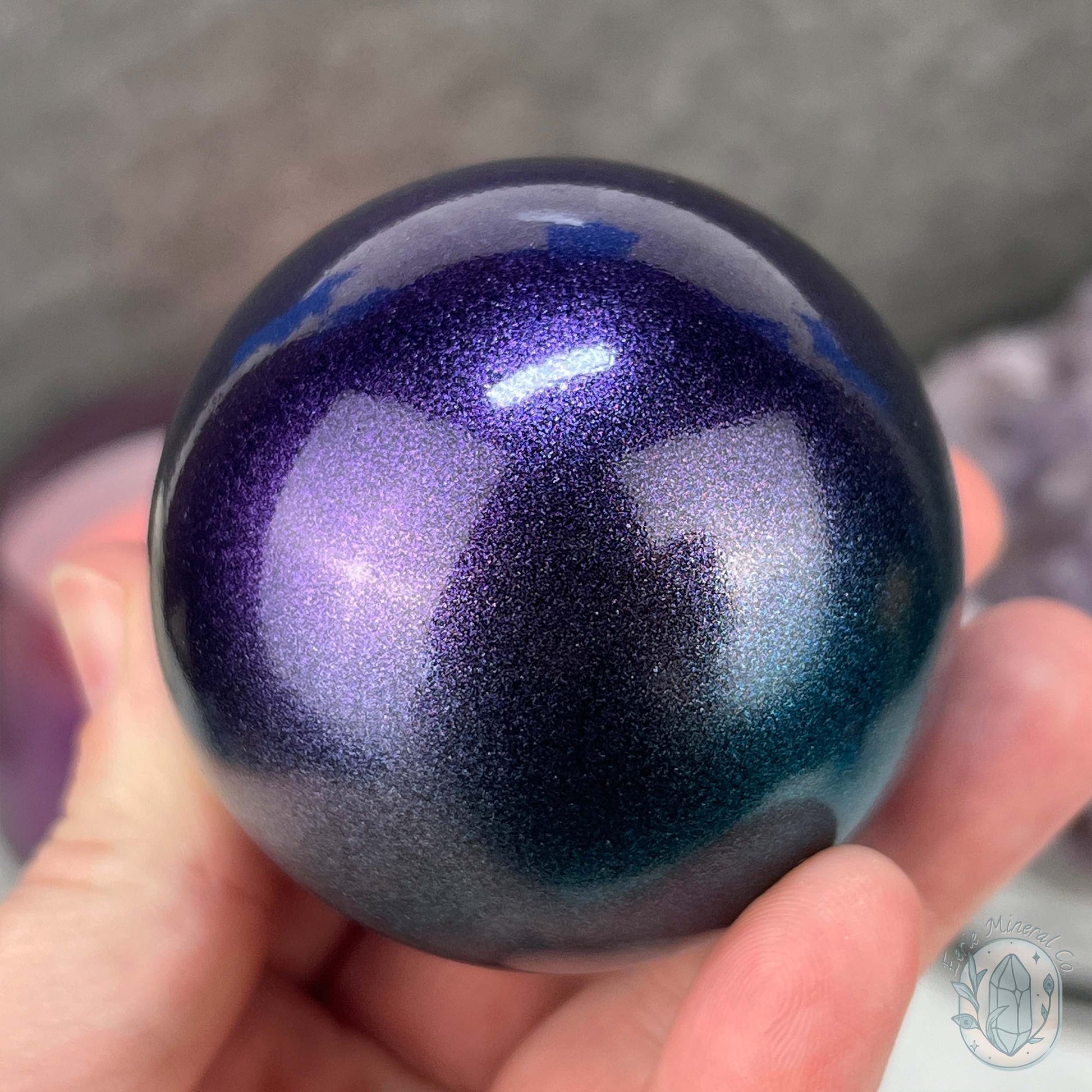 60mm Purple and Blue Aura Obsidian Sphere