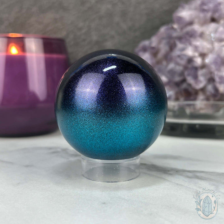 59mm Purple and Blue Aura Obsidian Sphere