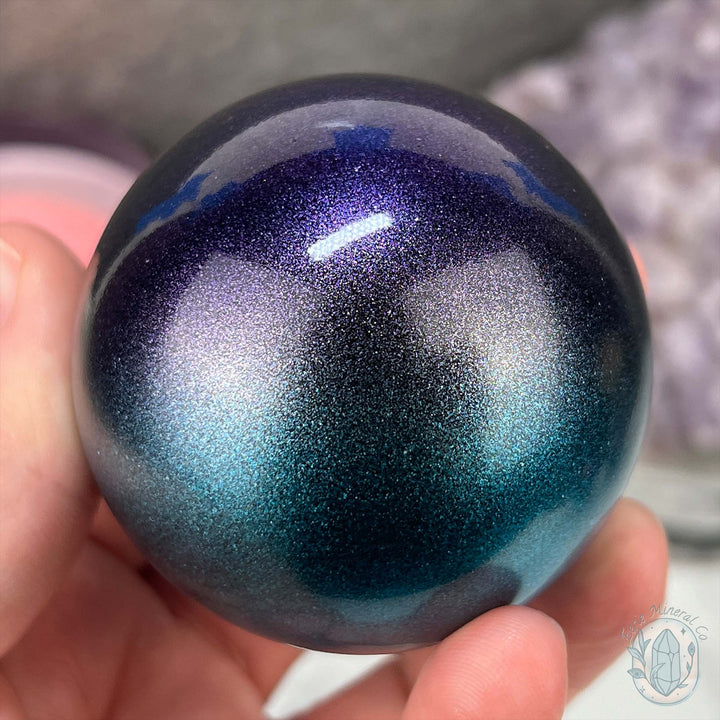 59mm Purple and Blue Aura Obsidian Sphere