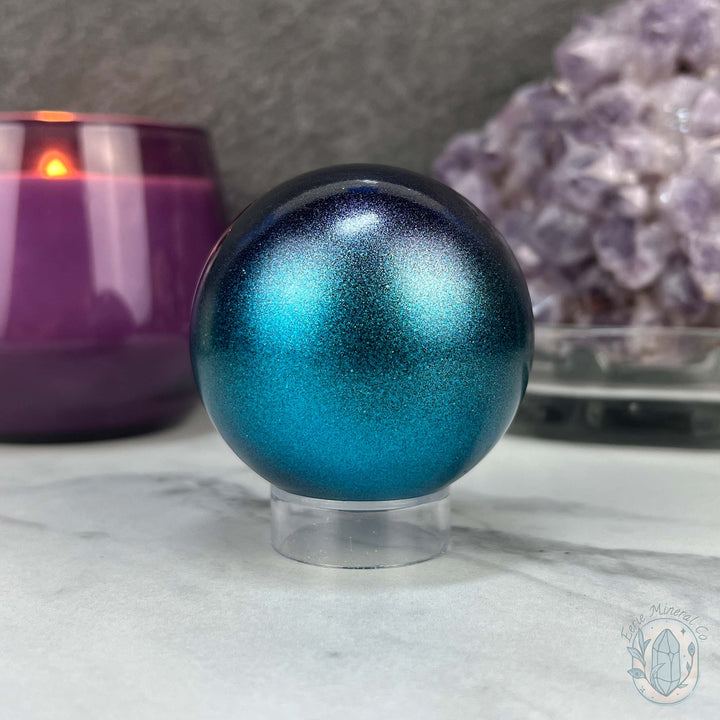 59mm Purple and Blue Aura Obsidian Sphere