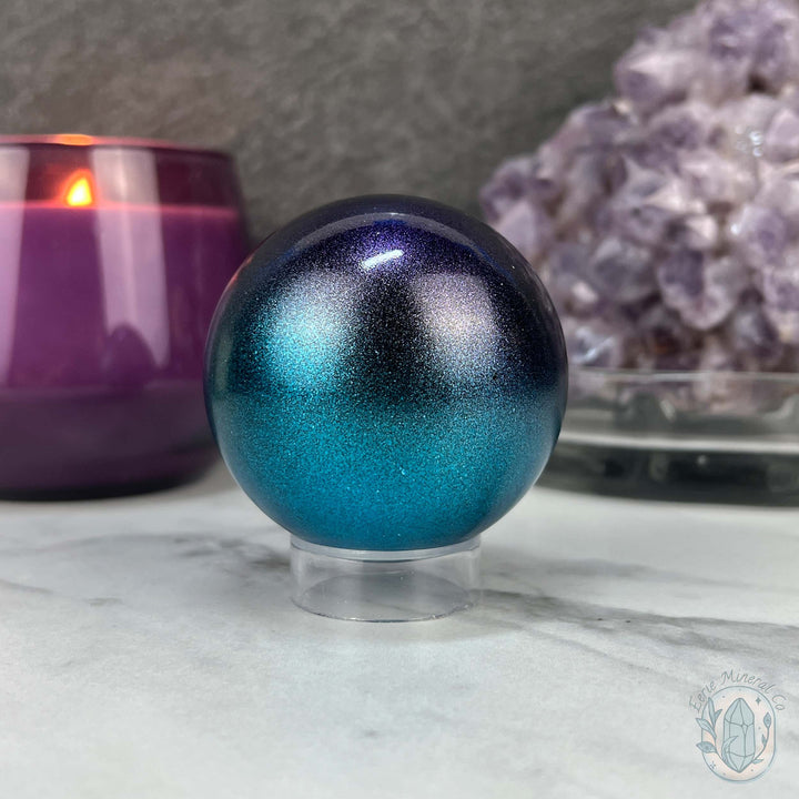 59mm Purple and Blue Aura Obsidian Sphere