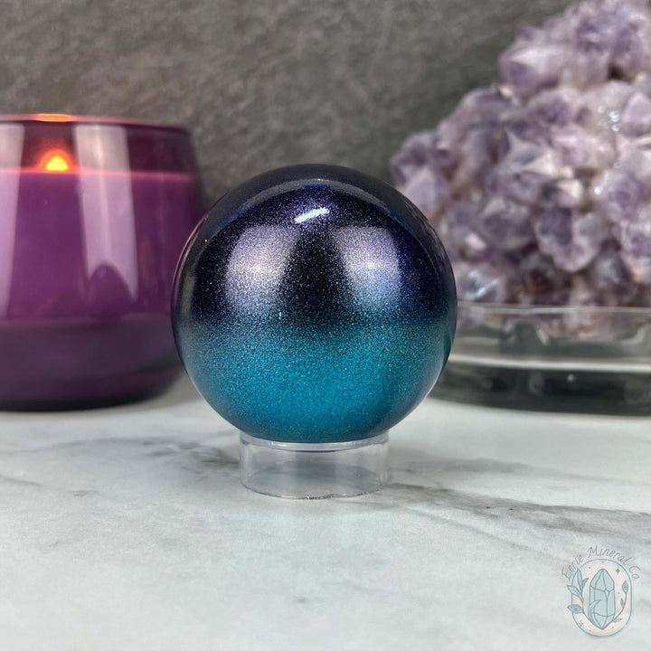 59mm Purple and Blue Aura Obsidian Sphere