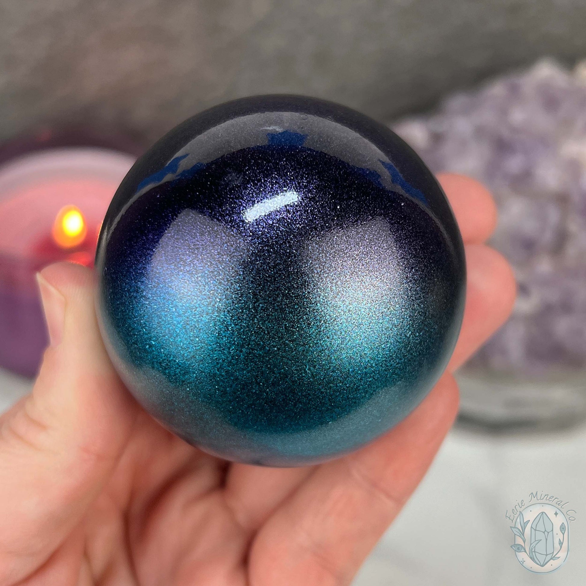 59mm Purple and Blue Aura Obsidian Sphere