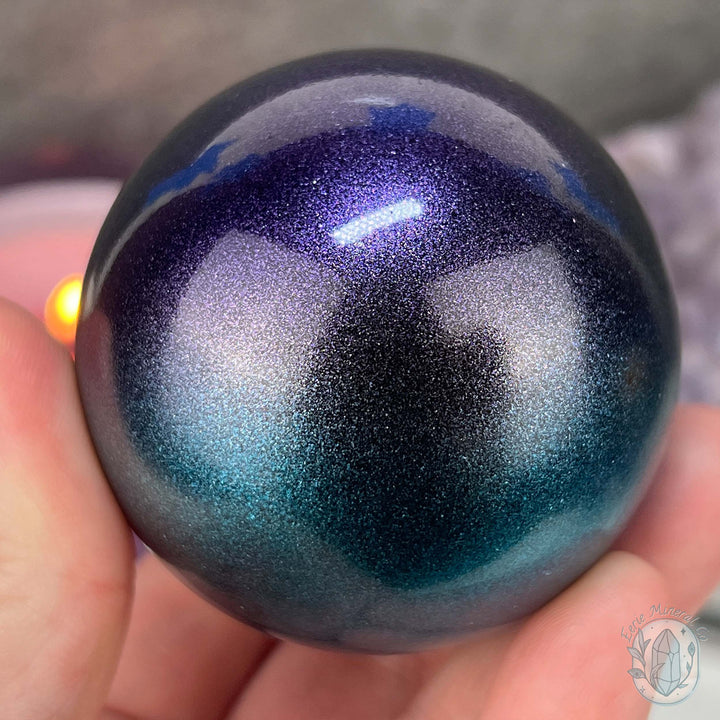 59mm Purple and Blue Aura Obsidian Sphere