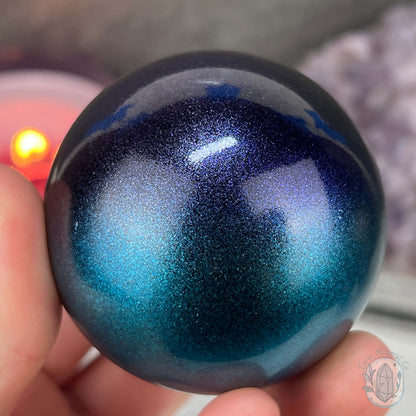 59mm Purple and Blue Aura Obsidian Sphere