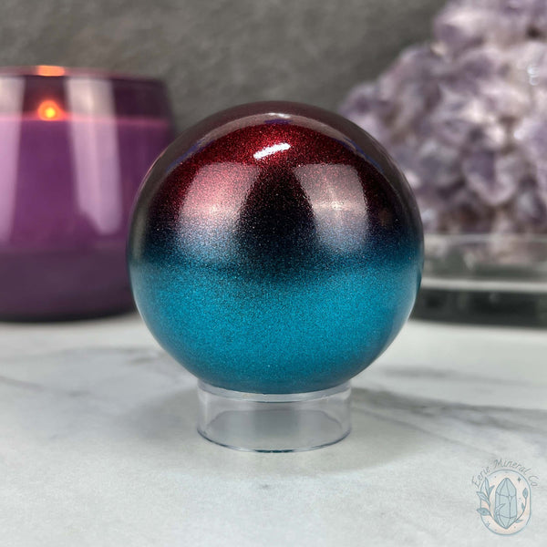 59mm Red and Blue Aura Coated Obsidian Sphere