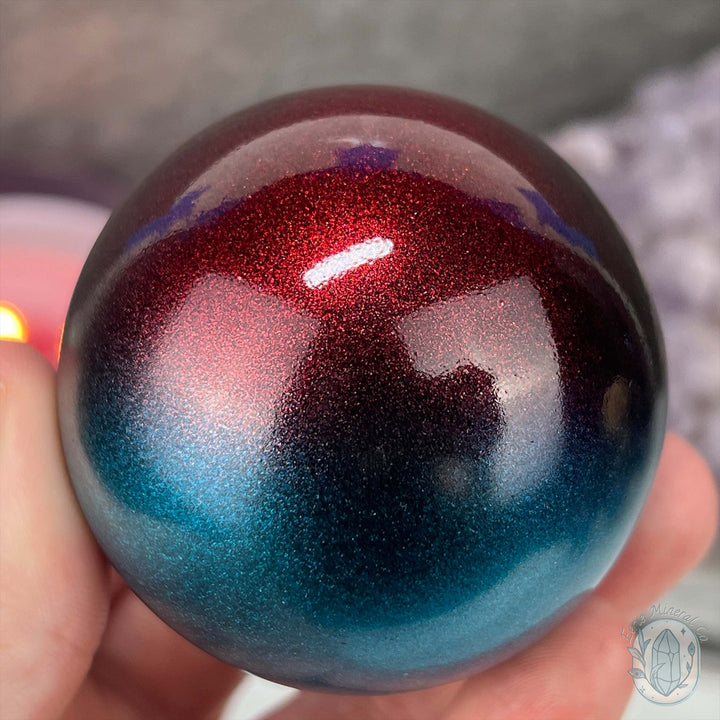 59mm Red and Blue Aura Coated Obsidian Sphere