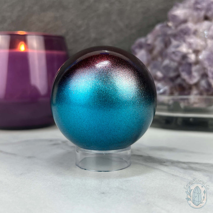 59mm Red and Blue Aura Coated Obsidian Sphere