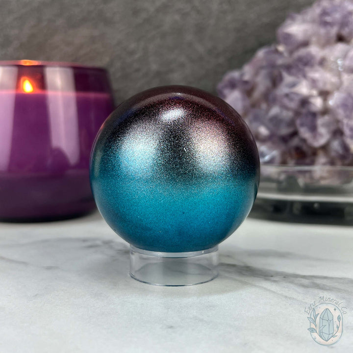 59mm Red and Blue Aura Coated Obsidian Sphere