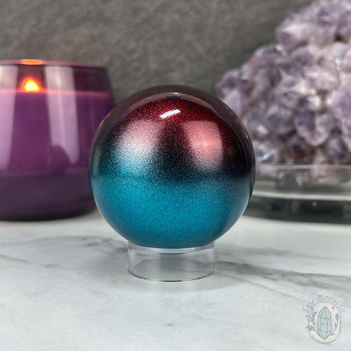 59mm Red and Blue Aura Coated Obsidian Sphere