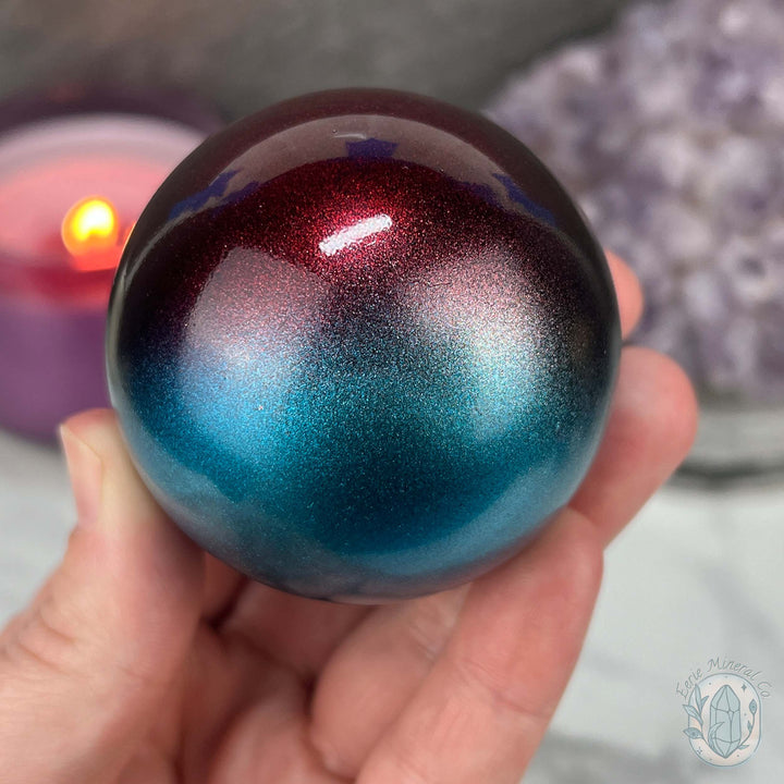 59mm Red and Blue Aura Coated Obsidian Sphere