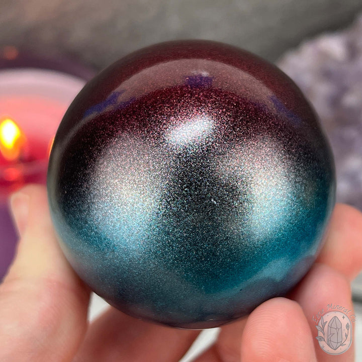 59mm Red and Blue Aura Coated Obsidian Sphere