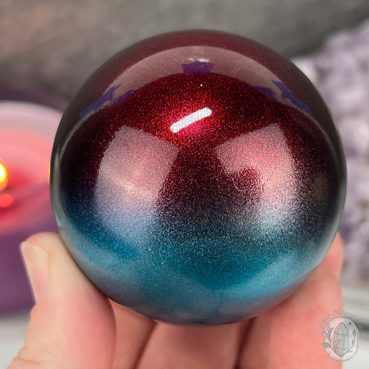 59mm Red and Blue Aura Coated Obsidian Sphere