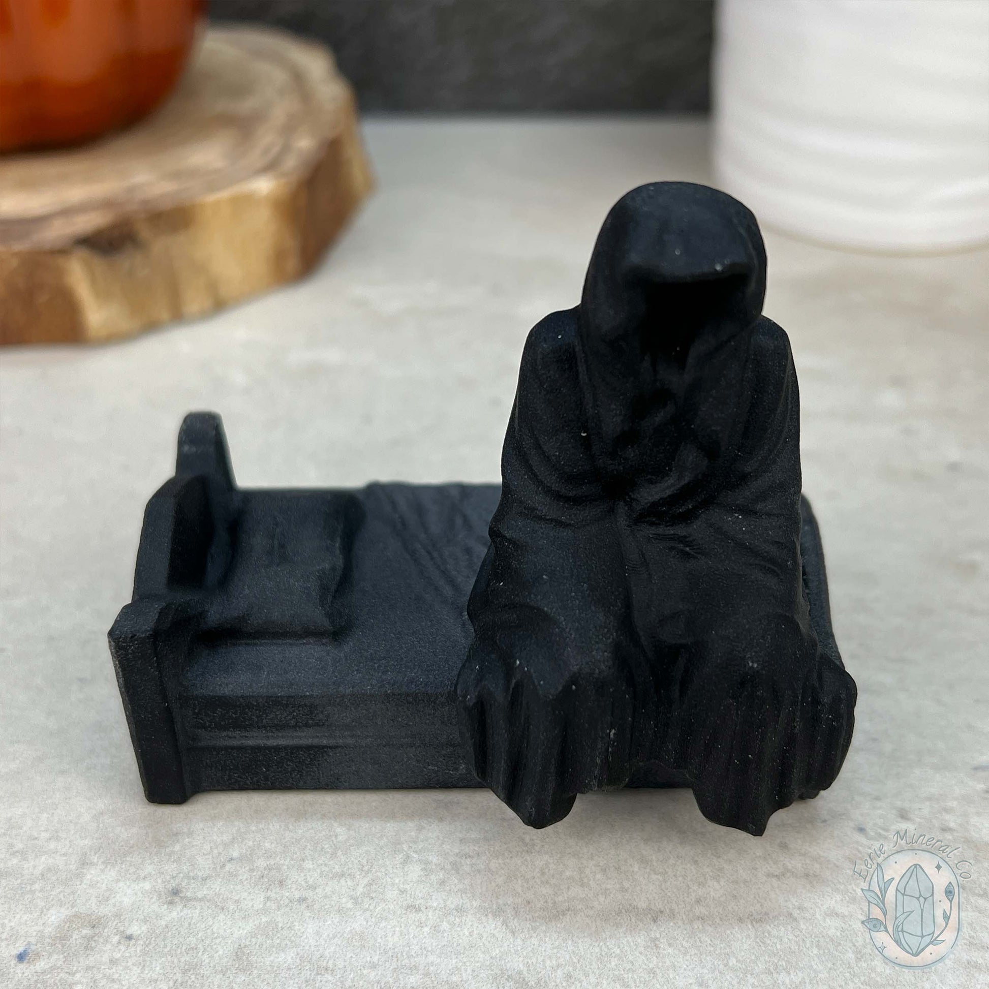 Black Obsidian Grim Reaper on Bed Matte Finish Carvings