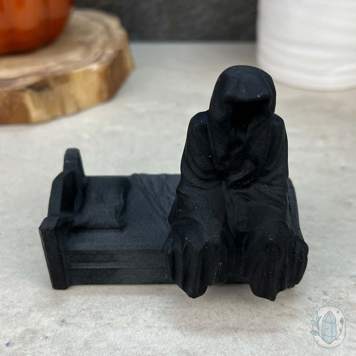 Black Obsidian Grim Reaper on Bed Matte Finish Carvings