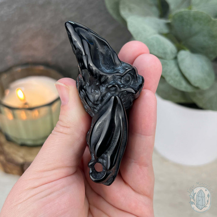 Black Obsidian Hanging Bat Carvings