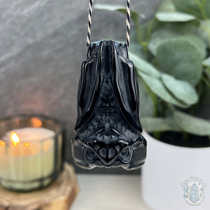 Black Obsidian Hanging Bat Carvings