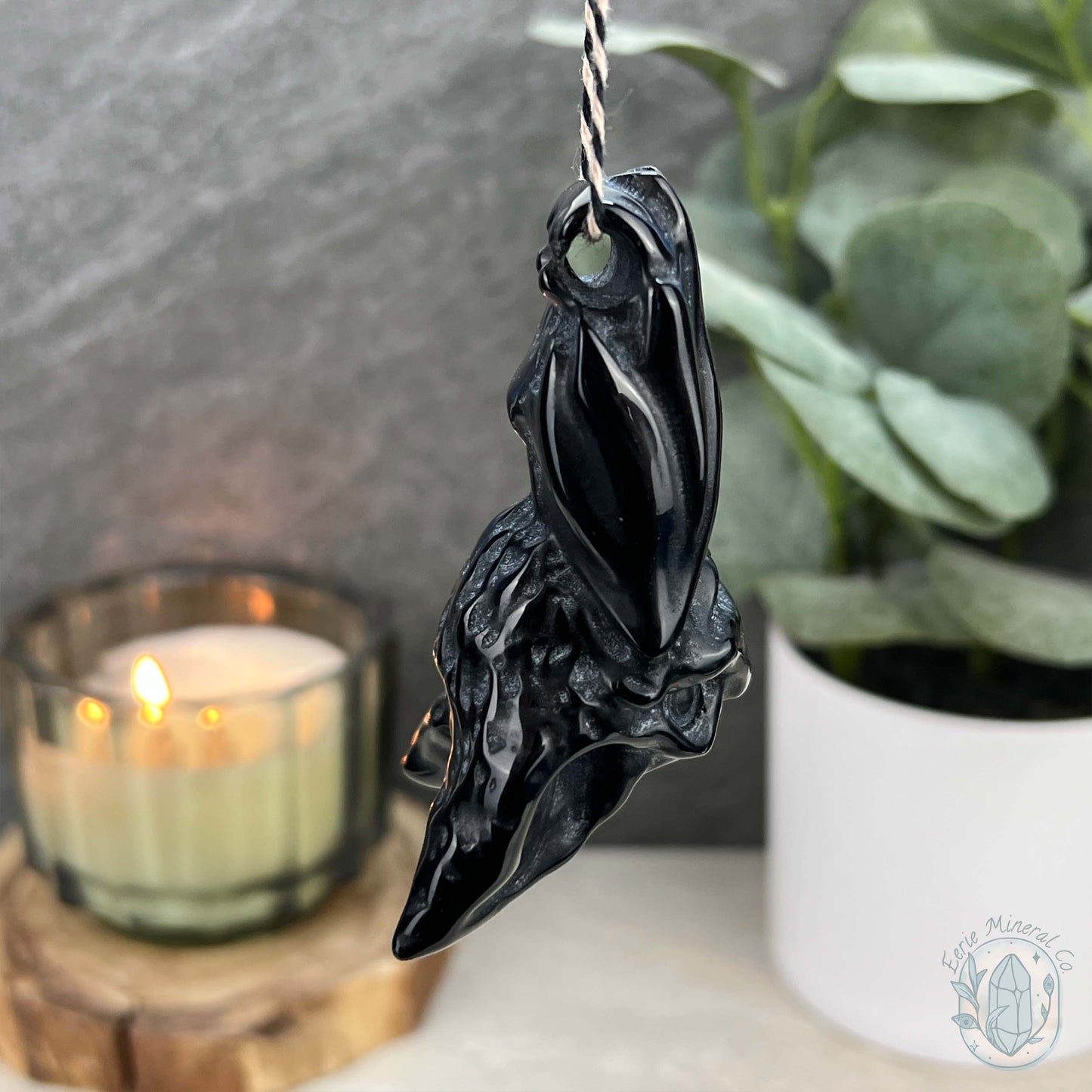 Black Obsidian Hanging Bat Carvings