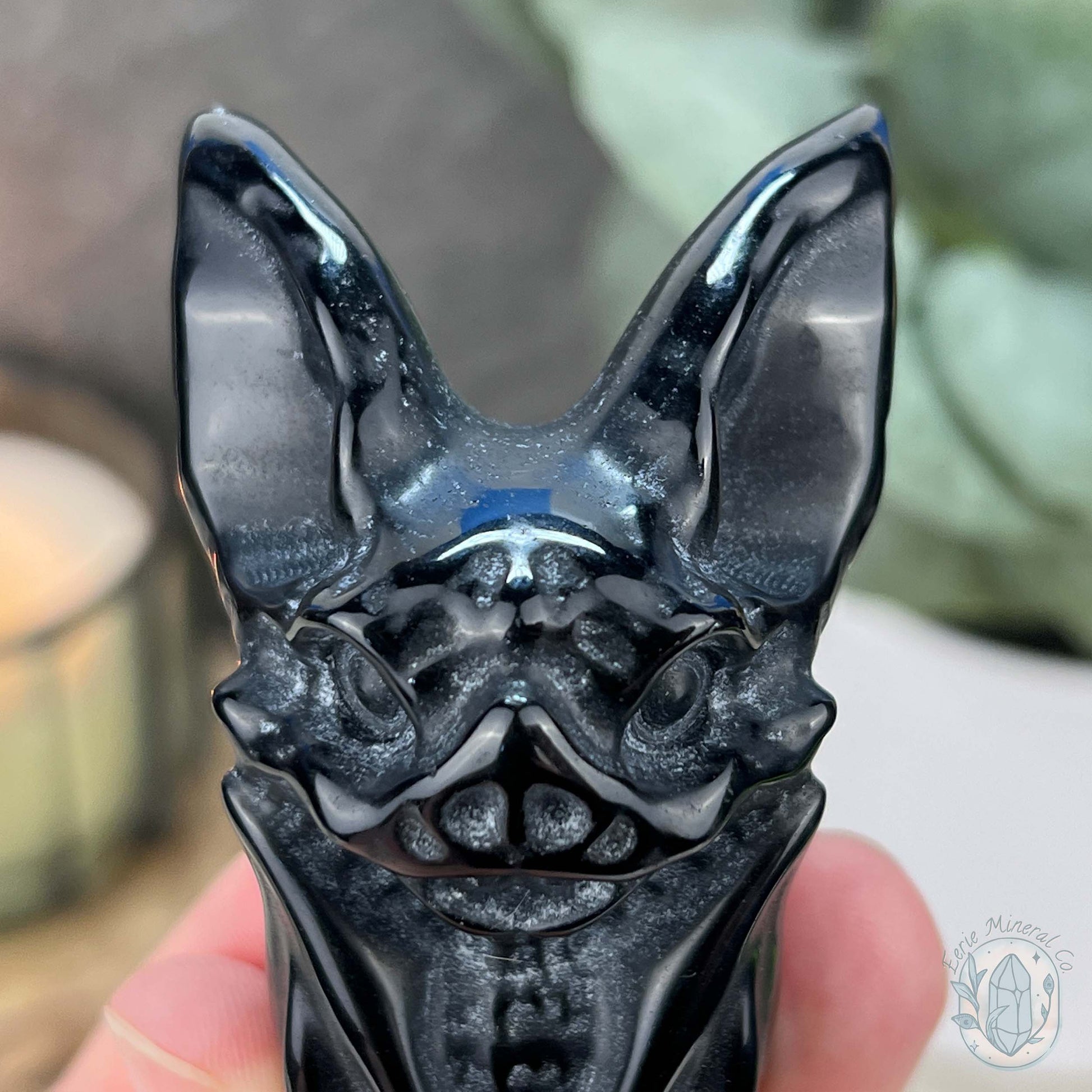 Black Obsidian Hanging Bat Carvings