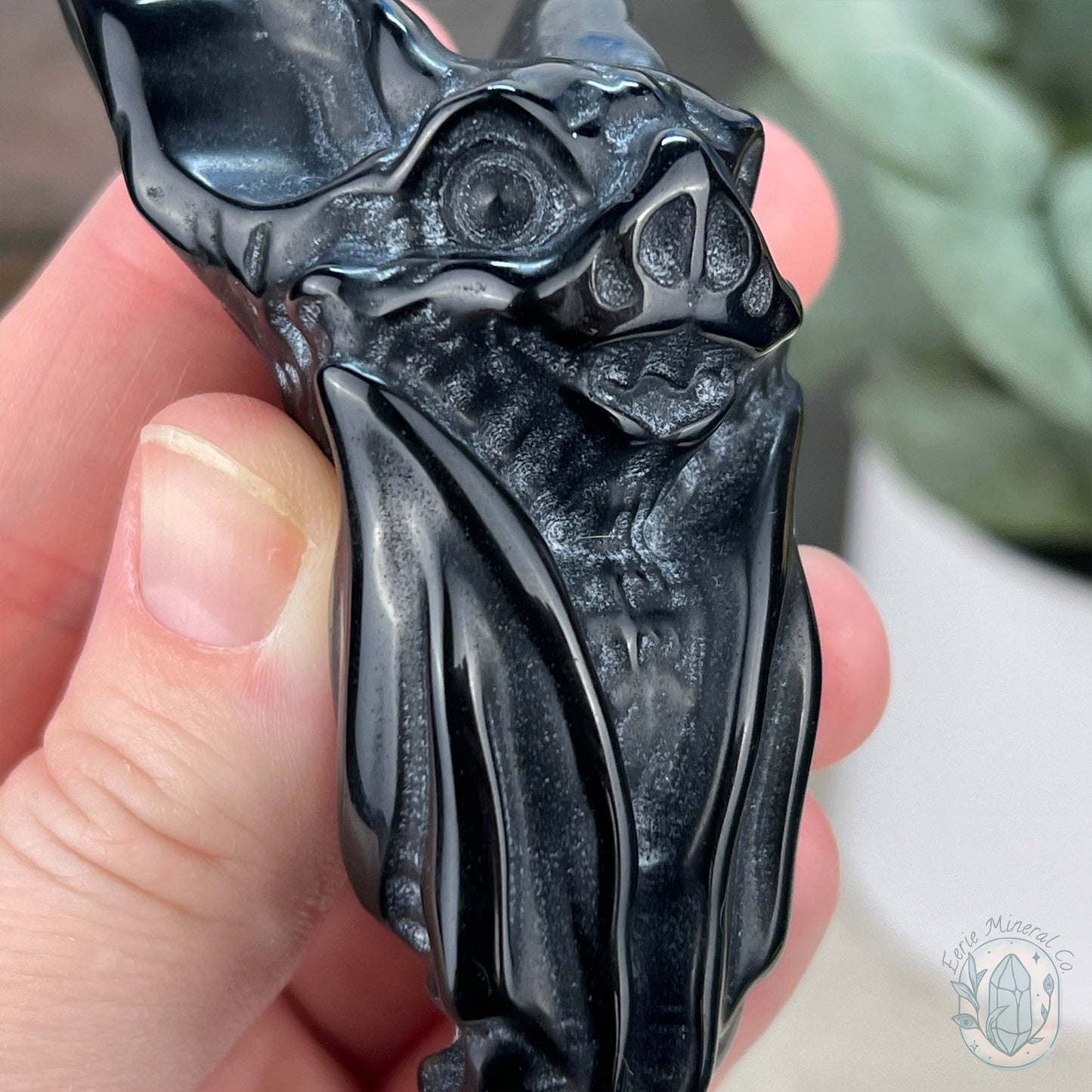 Black Obsidian Hanging Bat Carvings
