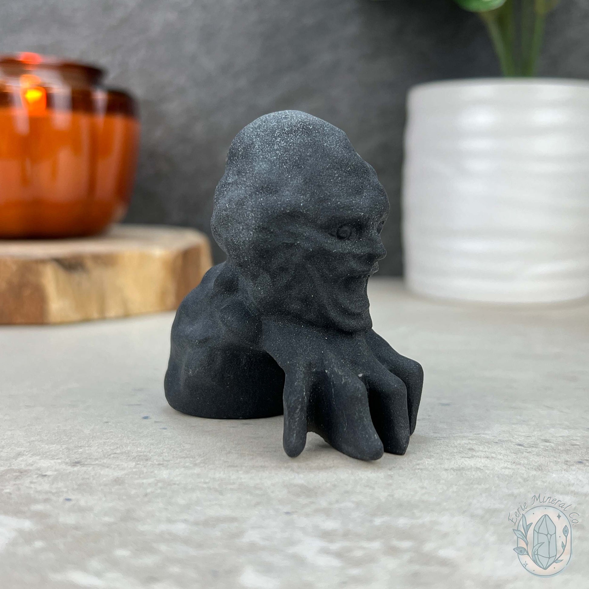 Black Obsidian Zombie Head On Hand Carvings