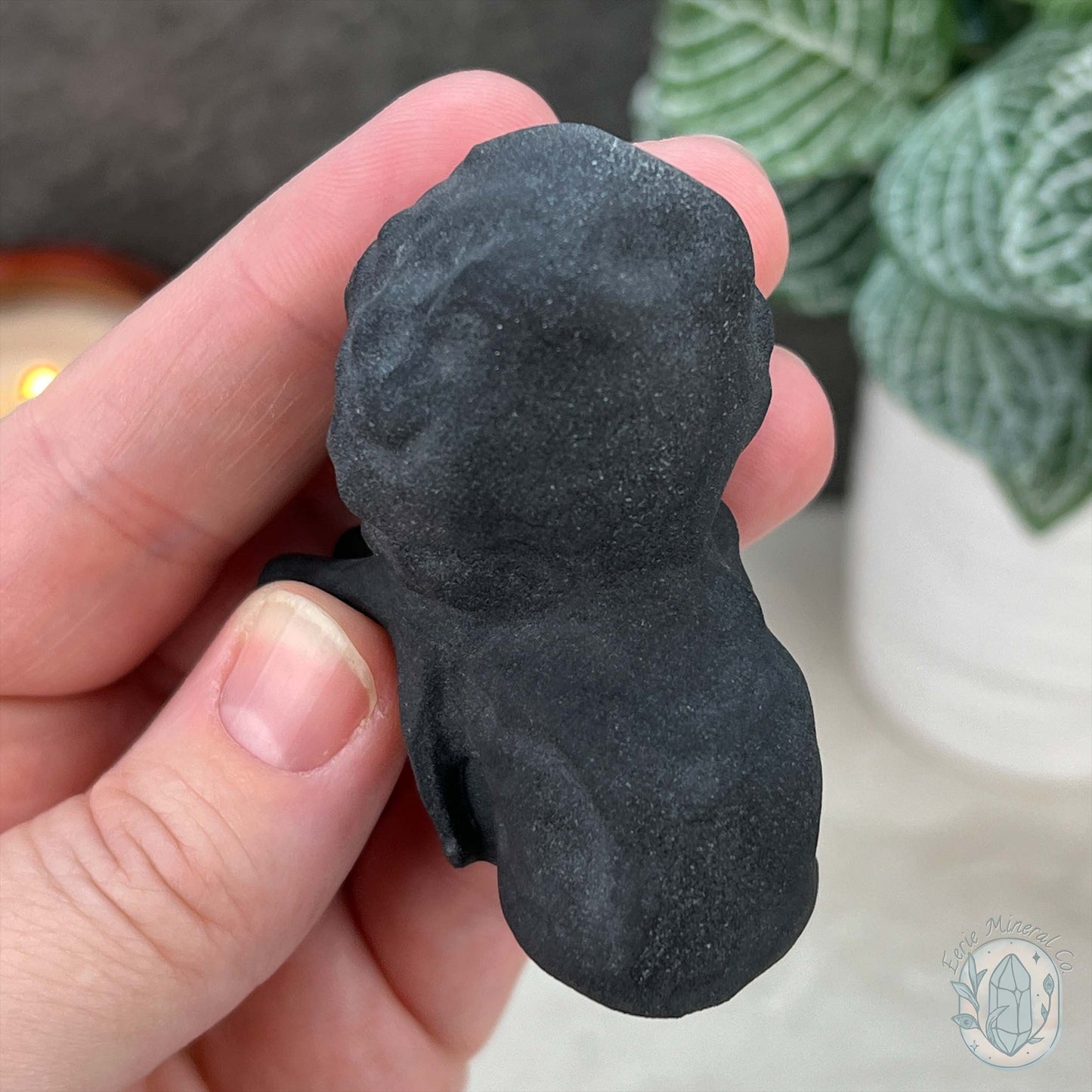Black Obsidian Zombie Head On Hand Carvings