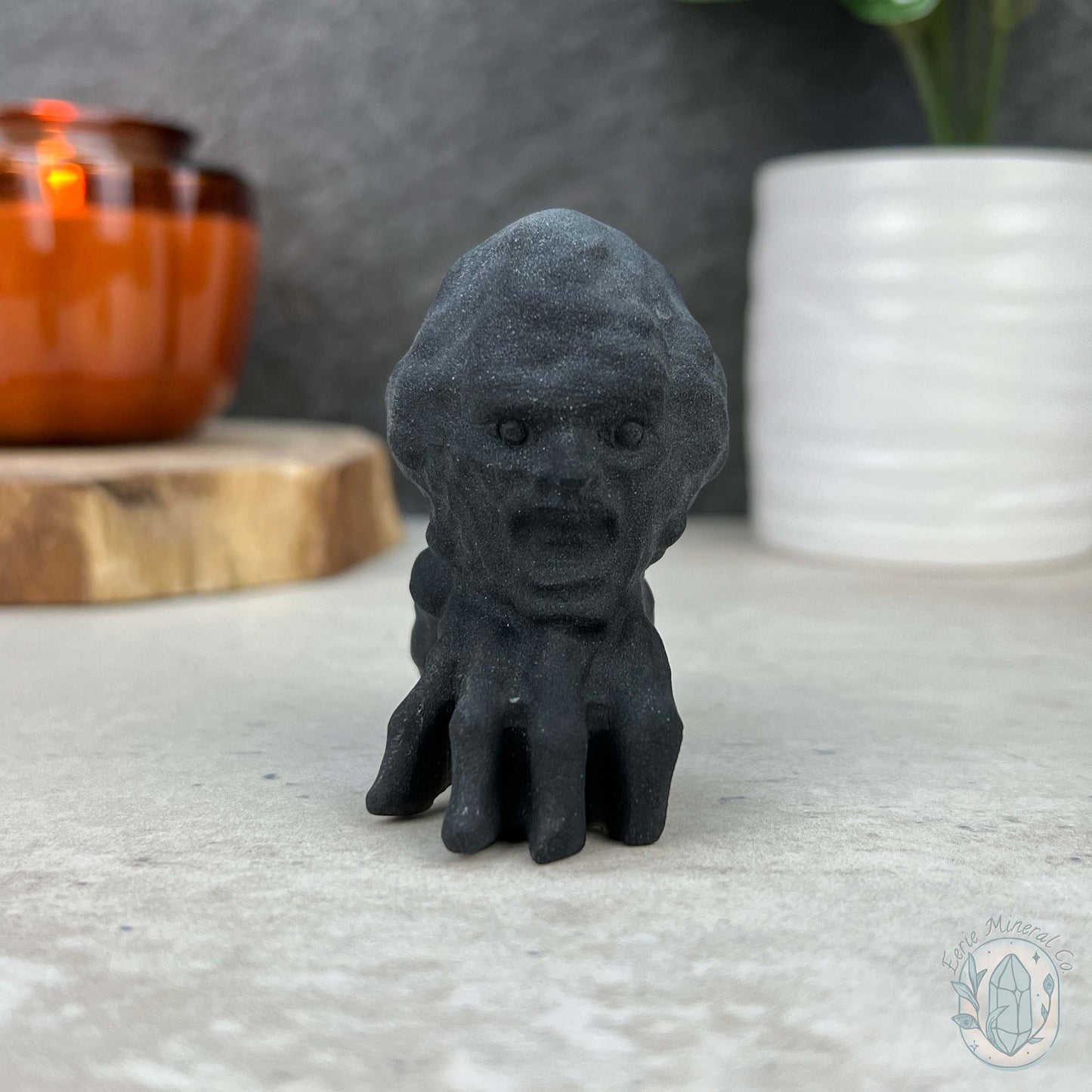 Black Obsidian Zombie Head On Hand Carvings