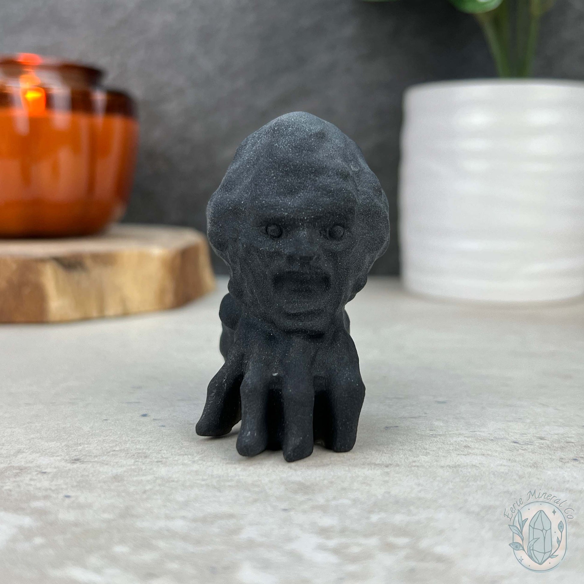 Black Obsidian Zombie Head On Hand Carvings