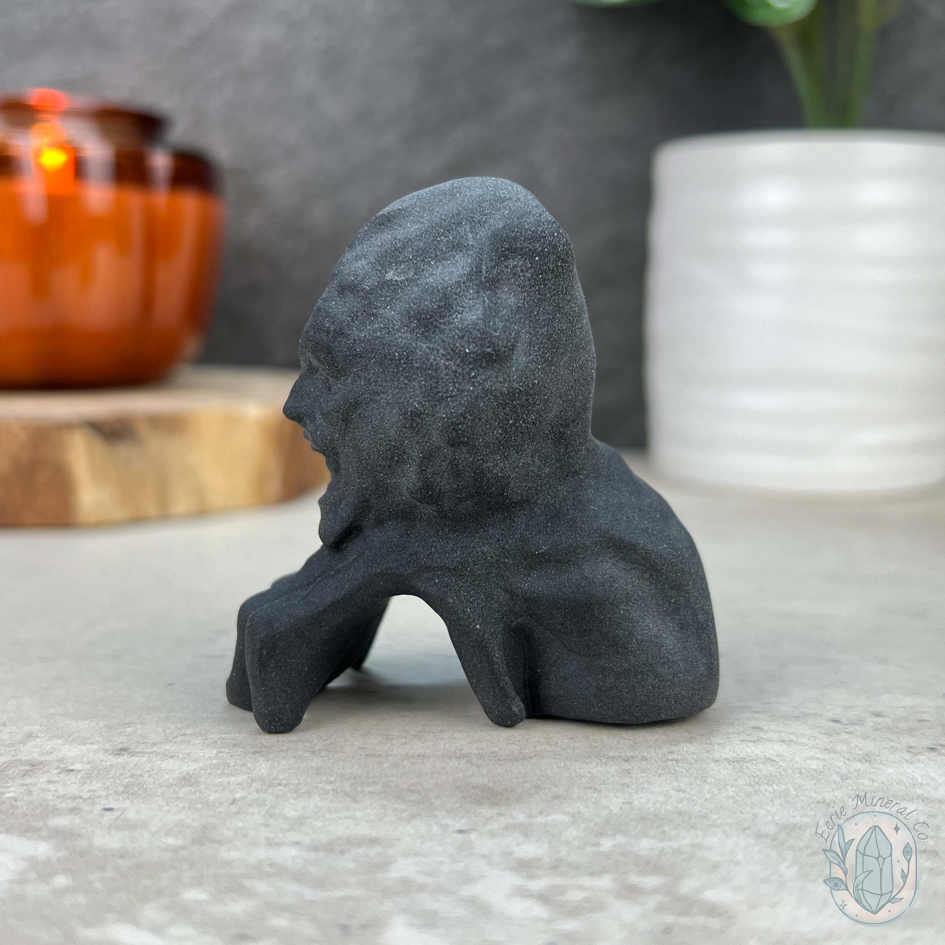 Black Obsidian Zombie Head On Hand Carvings
