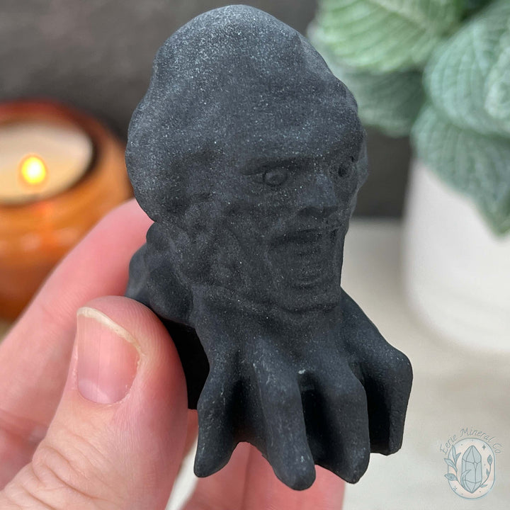 Black Obsidian Zombie Head On Hand Carvings