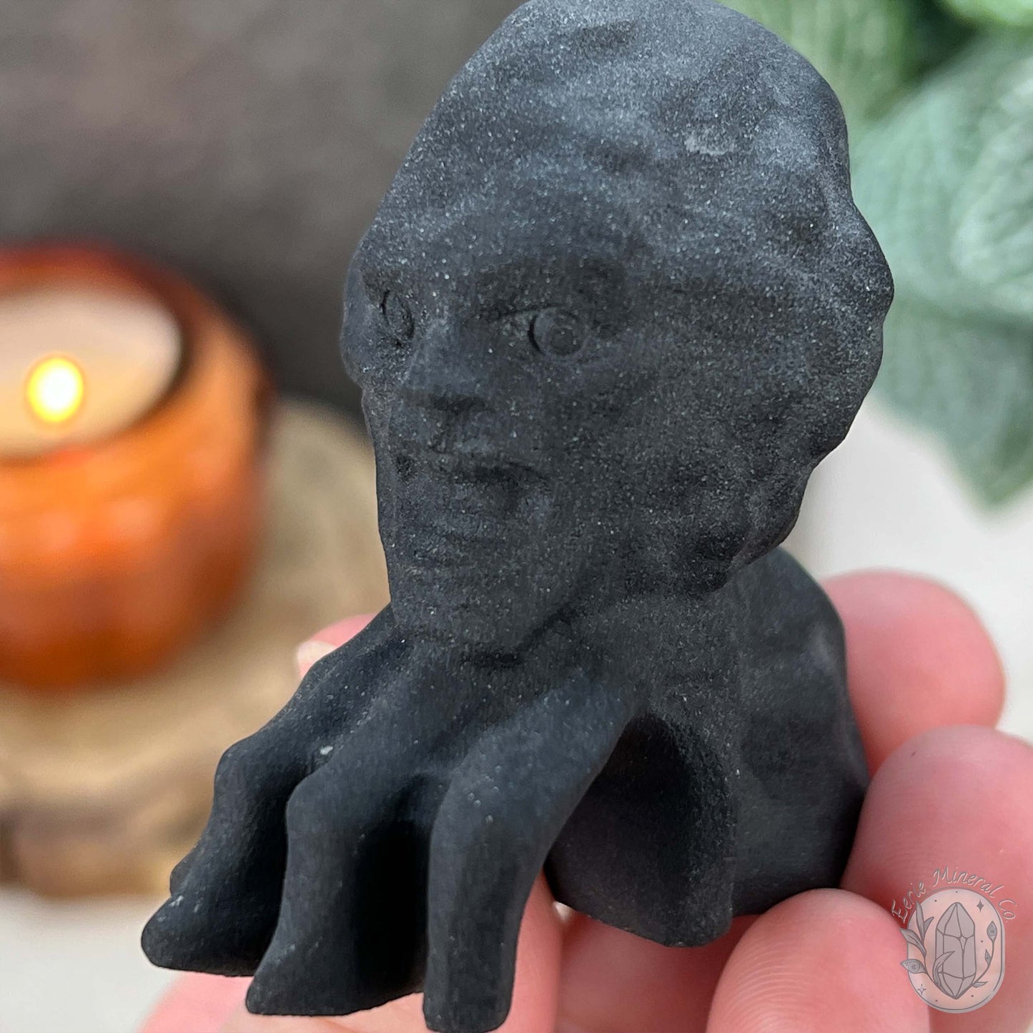 Black Obsidian Zombie Head On Hand Carvings