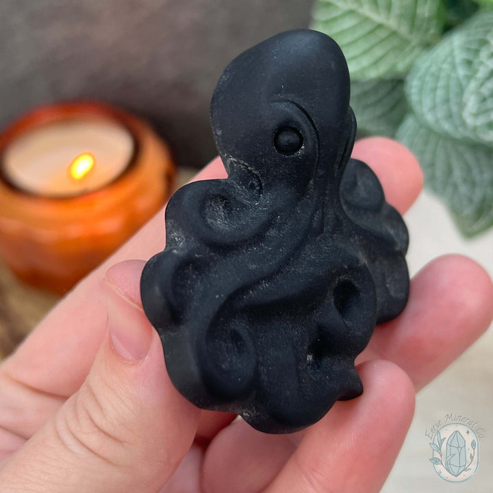 Black Obsidian Mini Octopus Matte Finish Carvings