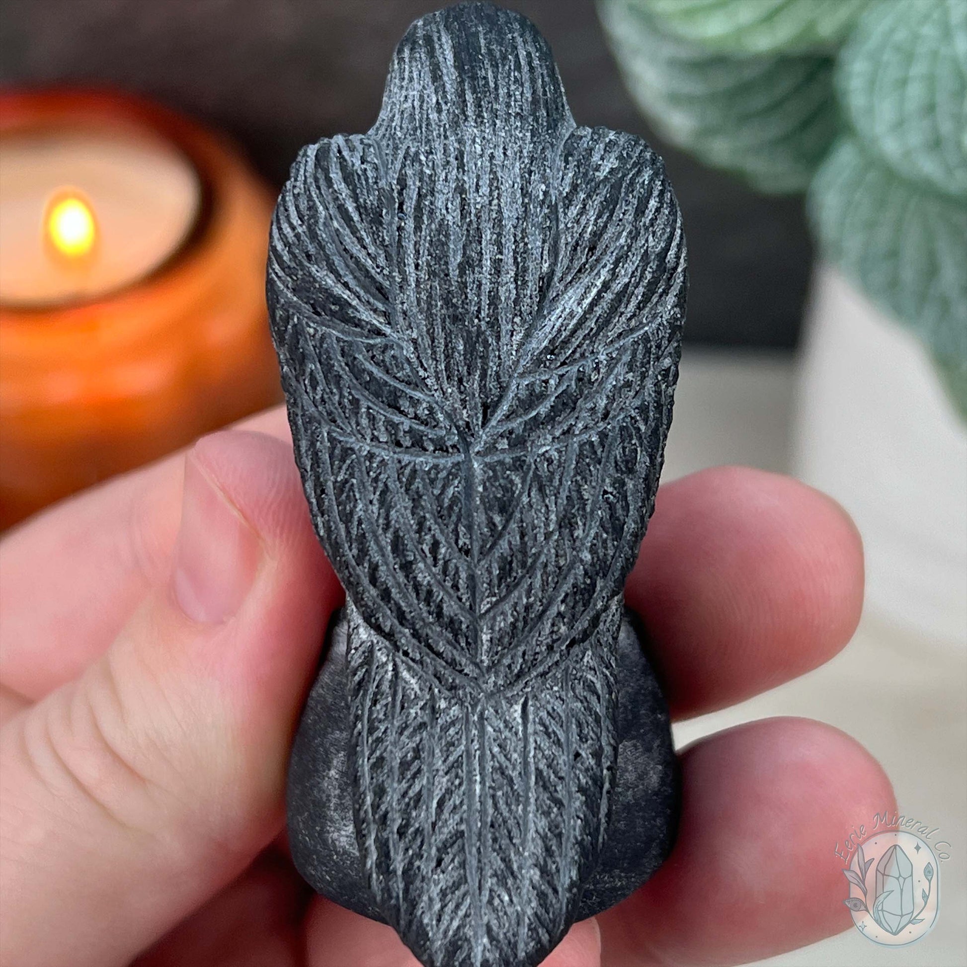 Black Obsidian Perched Raven Matte Finish Carvings