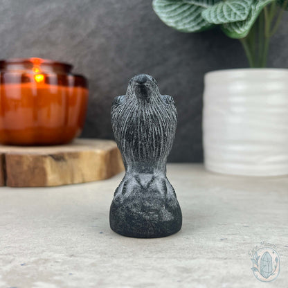 Black Obsidian Perched Raven Matte Finish Carvings