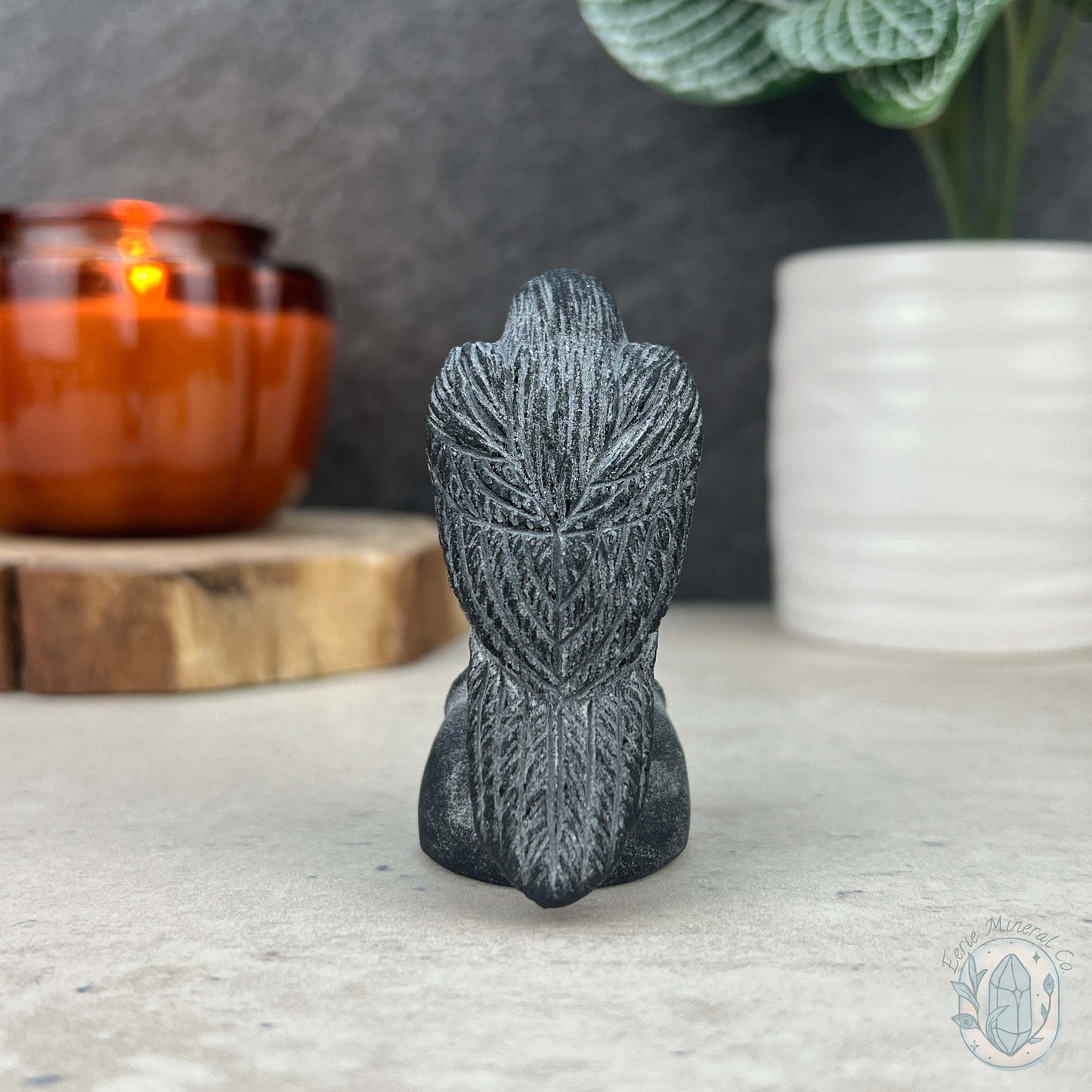 Black Obsidian Perched Raven Matte Finish Carvings