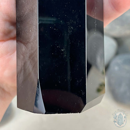 Polished Midnight Black Obsidian Tower