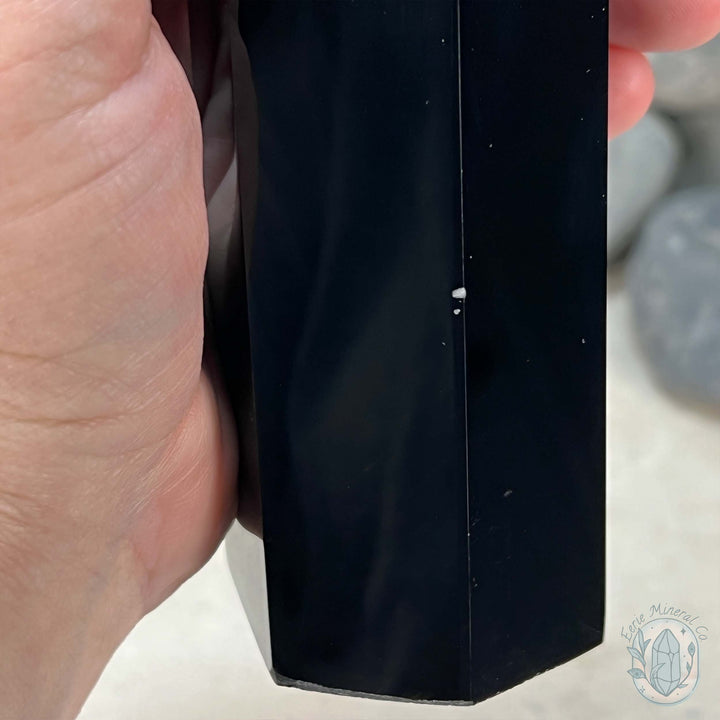 Polished Midnight Black Obsidian Tower