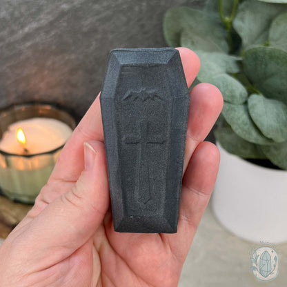 Black Obsidian Matte Finish Halloween Coffin Carvings