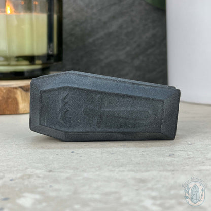 Black Obsidian Matte Finish Halloween Coffin Carvings