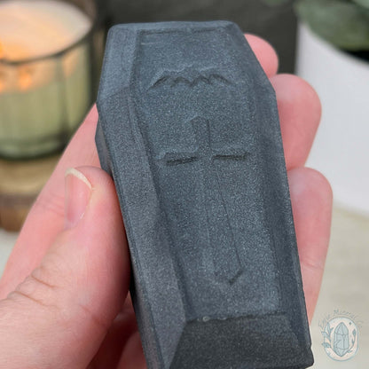 Black Obsidian Matte Finish Halloween Coffin Carvings