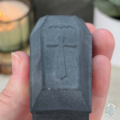 Black Obsidian Matte Finish Halloween Coffin Carvings