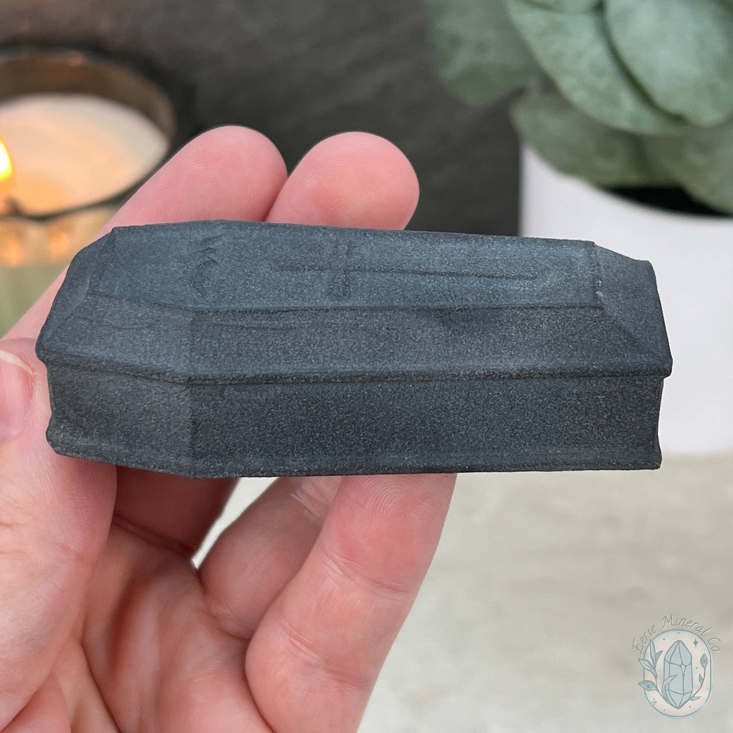 Black Obsidian Matte Finish Halloween Coffin Carvings