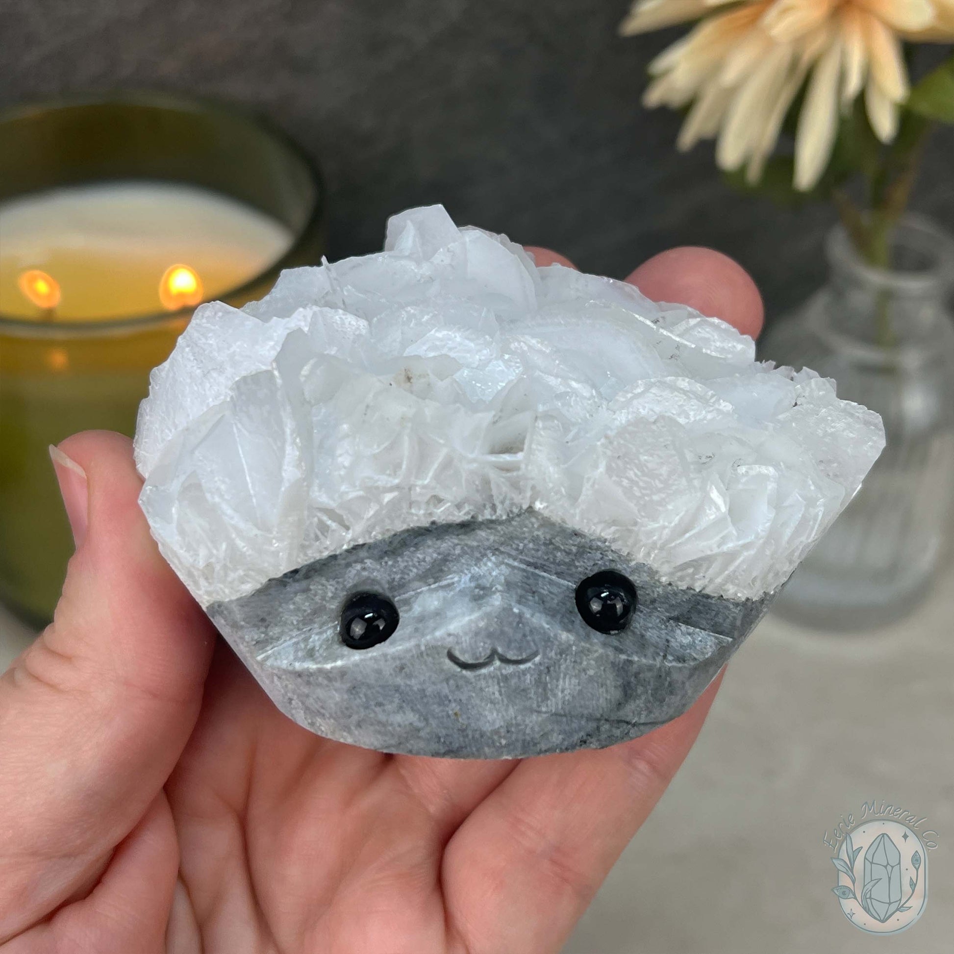 UV Reactive Bladed or Paper Calcite Pet Rock Carving