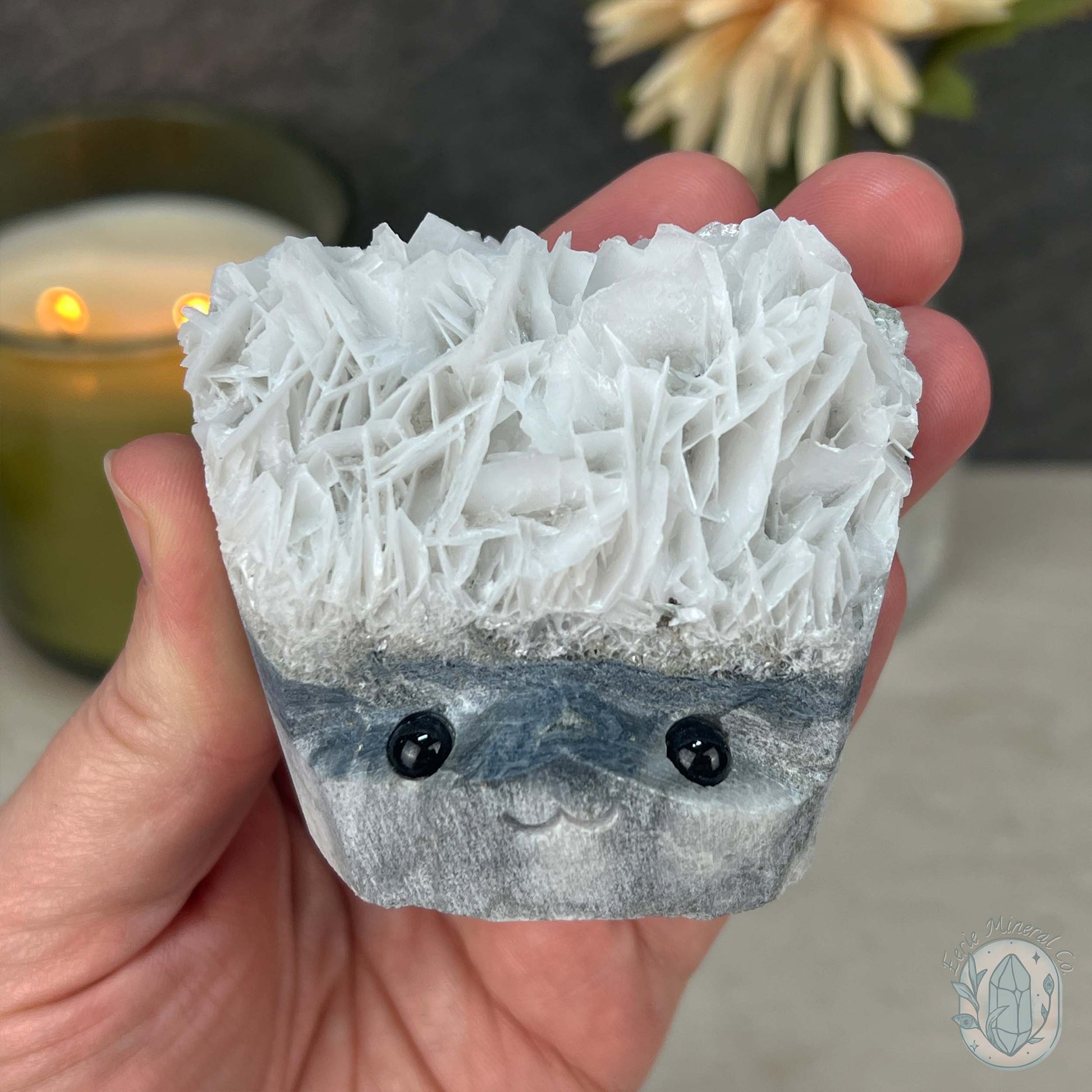 UV Reactive Bladed or Paper Calcite Pet Rock Carving