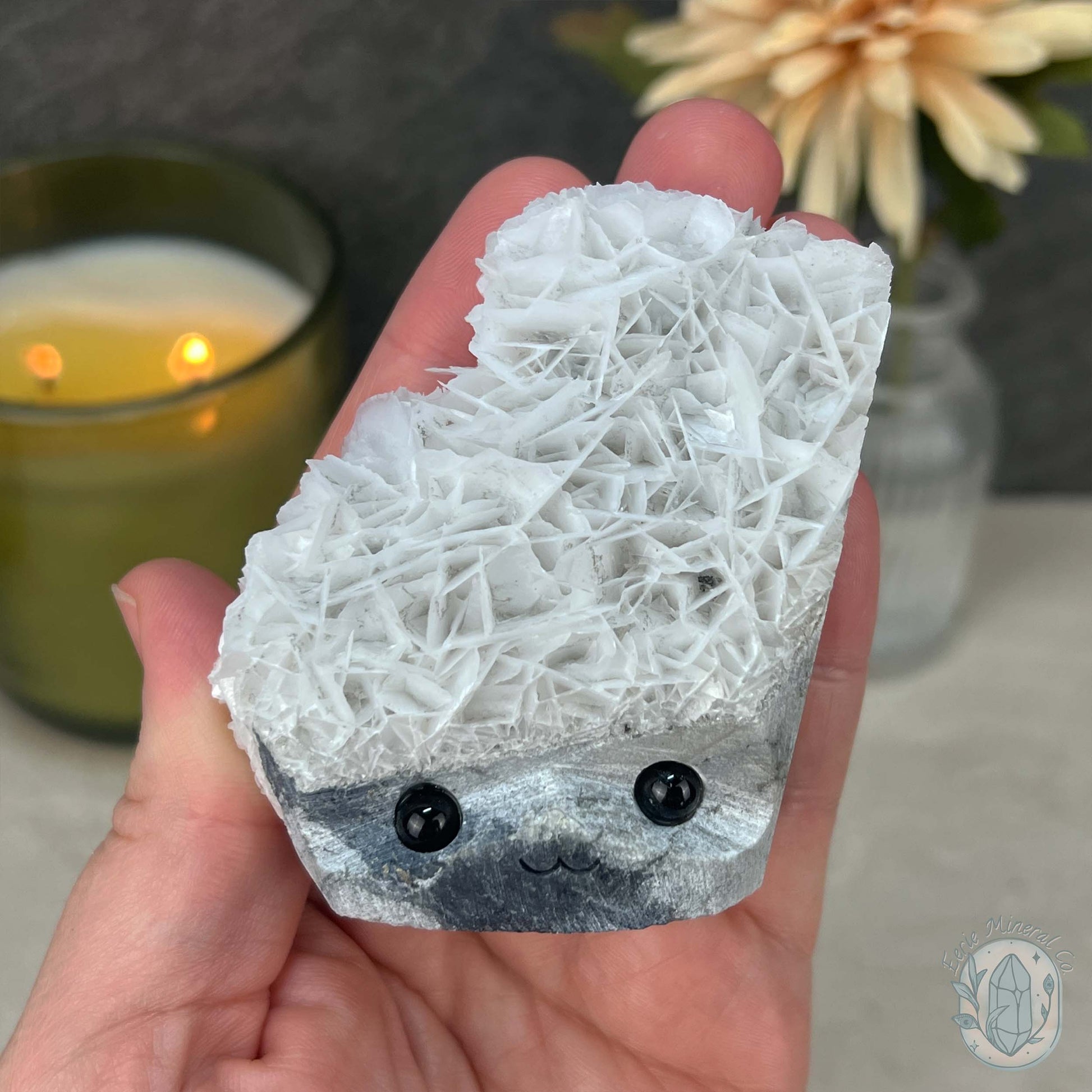 UV Reactive Bladed or Paper Calcite Pet Rock Carving