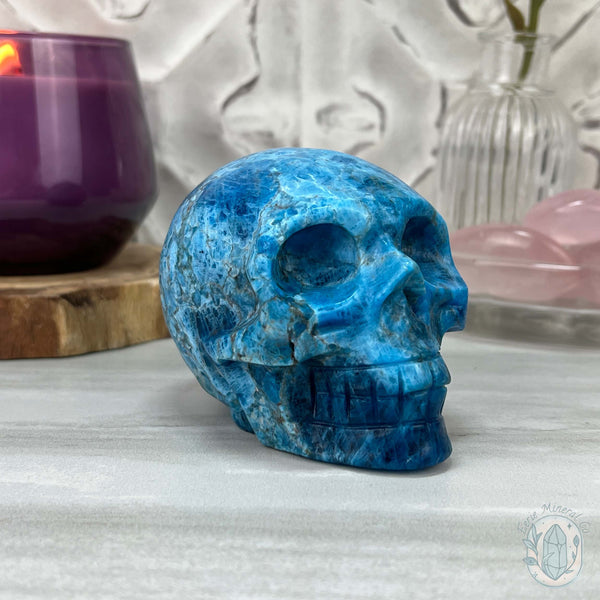3.70" Polished Blue Apatite Skull Carving