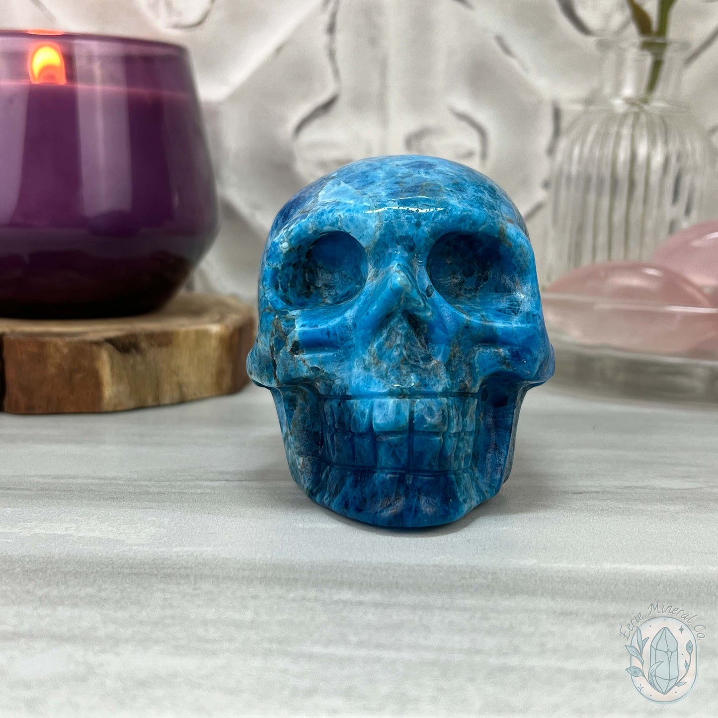 3.70" Polished Blue Apatite Skull Carving